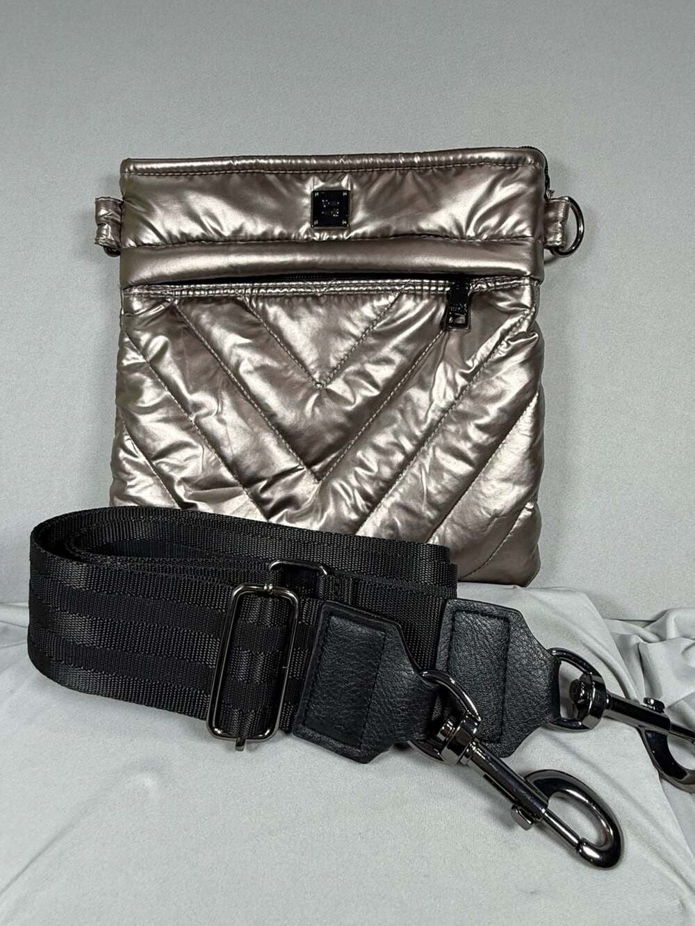 Think Royln Sidewalk Quilted Metallic Crossbody Bag